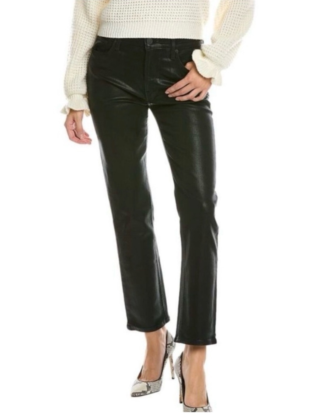 Hudson NOA Midrise Straight Jeans Coated Black Stretch 28 Edgy Rocker Whimsigoth